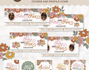 Cottagecore Autumn Facebook Branding Kit Canva Template, Vintage Floral Social Media Kit, Fall FB Cover, Profile Icons, Cozy Brand Kit