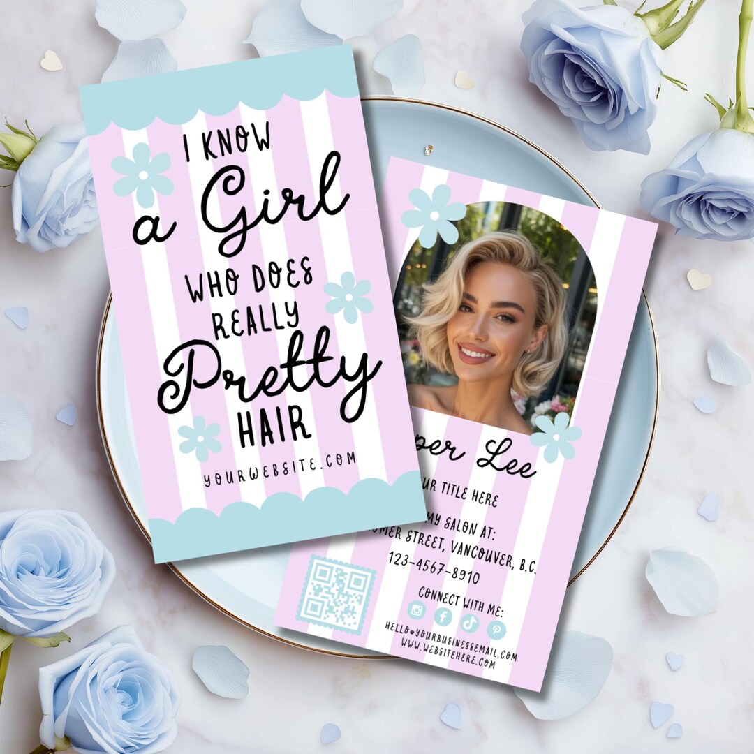 Preppy Key Card Code Preppy Cottagecore Beauty Business Card Canva Template, Editable QR ...