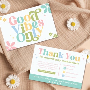 Editable Small Business 70s Groovy Thank You Card, Retro Thank You Card Template, DIY Package Insert, Printable Daisy Thank You, Canva - MOD