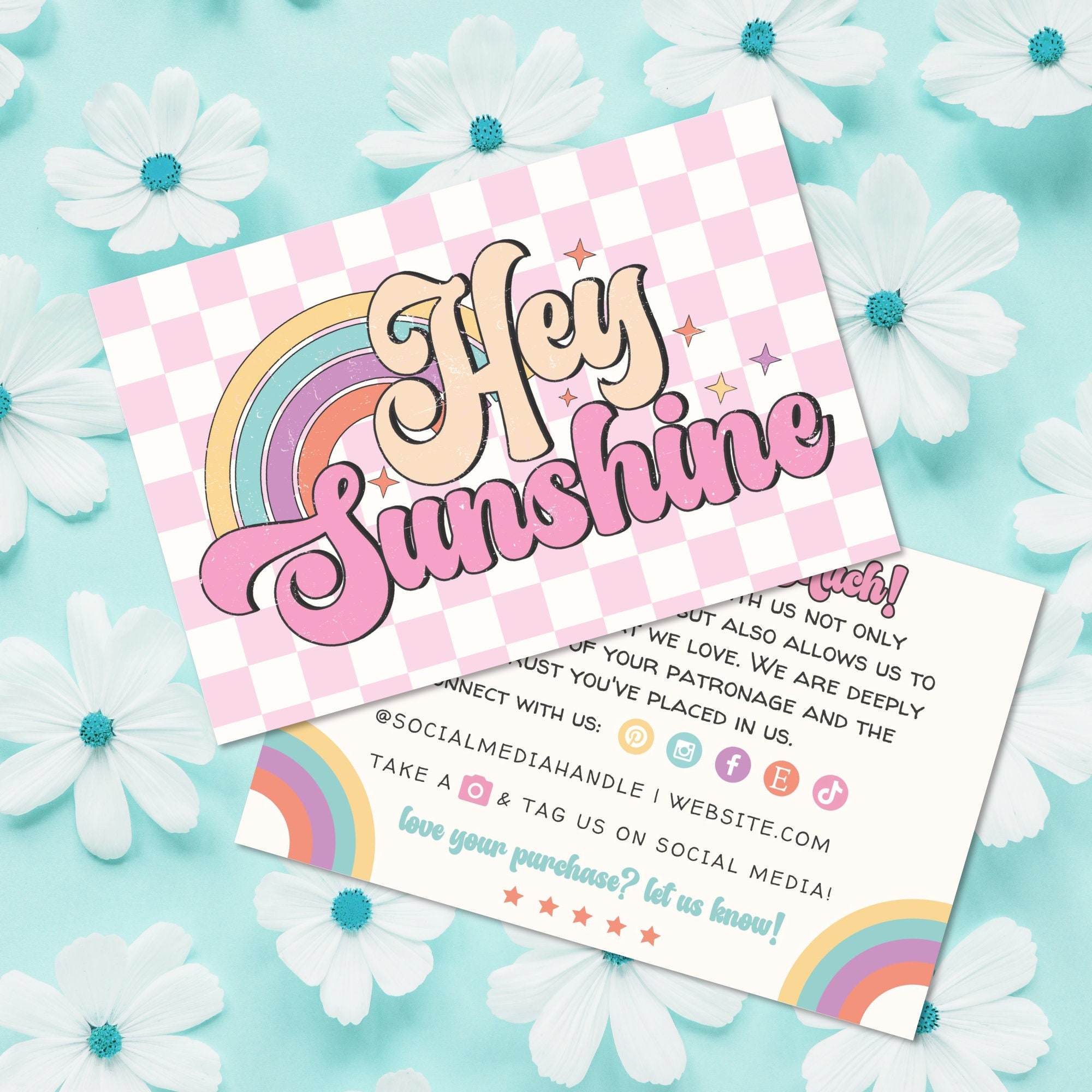 Summer Rainbow Business Thank You Card Canva Template, Editable Retro ...