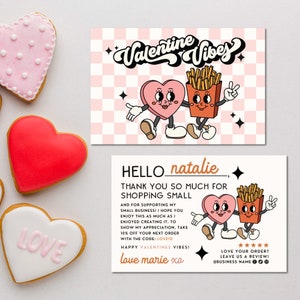 Editable Small Business  RETRO VALENTINES Thank You Card Template, Printable Pink Heart Thank You Insert Card, DIY Thank You Card Template