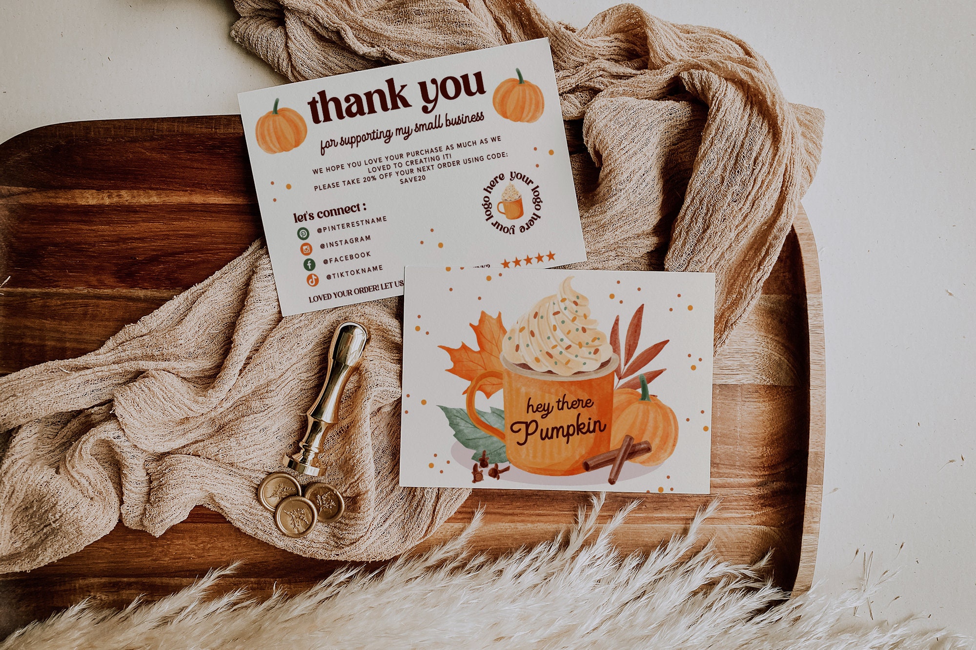 Editable Fall Business Thank You Card, Pumpkin Thank You Card Template ...