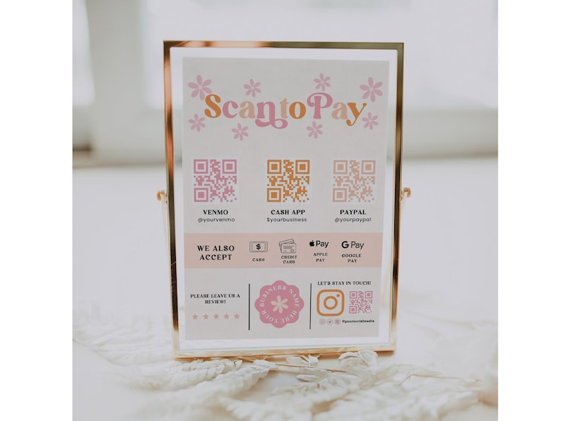 Editable Scan to Pay Sign, QR Code Sign Template, Printable Payment Sign, Accepted Payments Sign, CashApp Venmo Sign Customizable Canva-MOD imagen 1