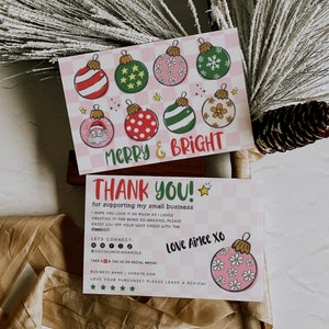 Retro Ornament Christmas Business Thank You Canva Template, DIY Holiday Printable Thanks For Your Purchase, Editable Seasonal Package Insert