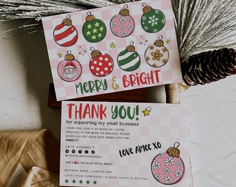 Retro Ornament Christmas Business Thank You Canva Template, DIY Holiday Printable Thanks For Your Purchase, Editable Seasonal Package Insert