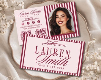 Blush Pink Business Card Canva Template, Editable QR Code Boutique Card, Burgundy Small Business Branding - AVA