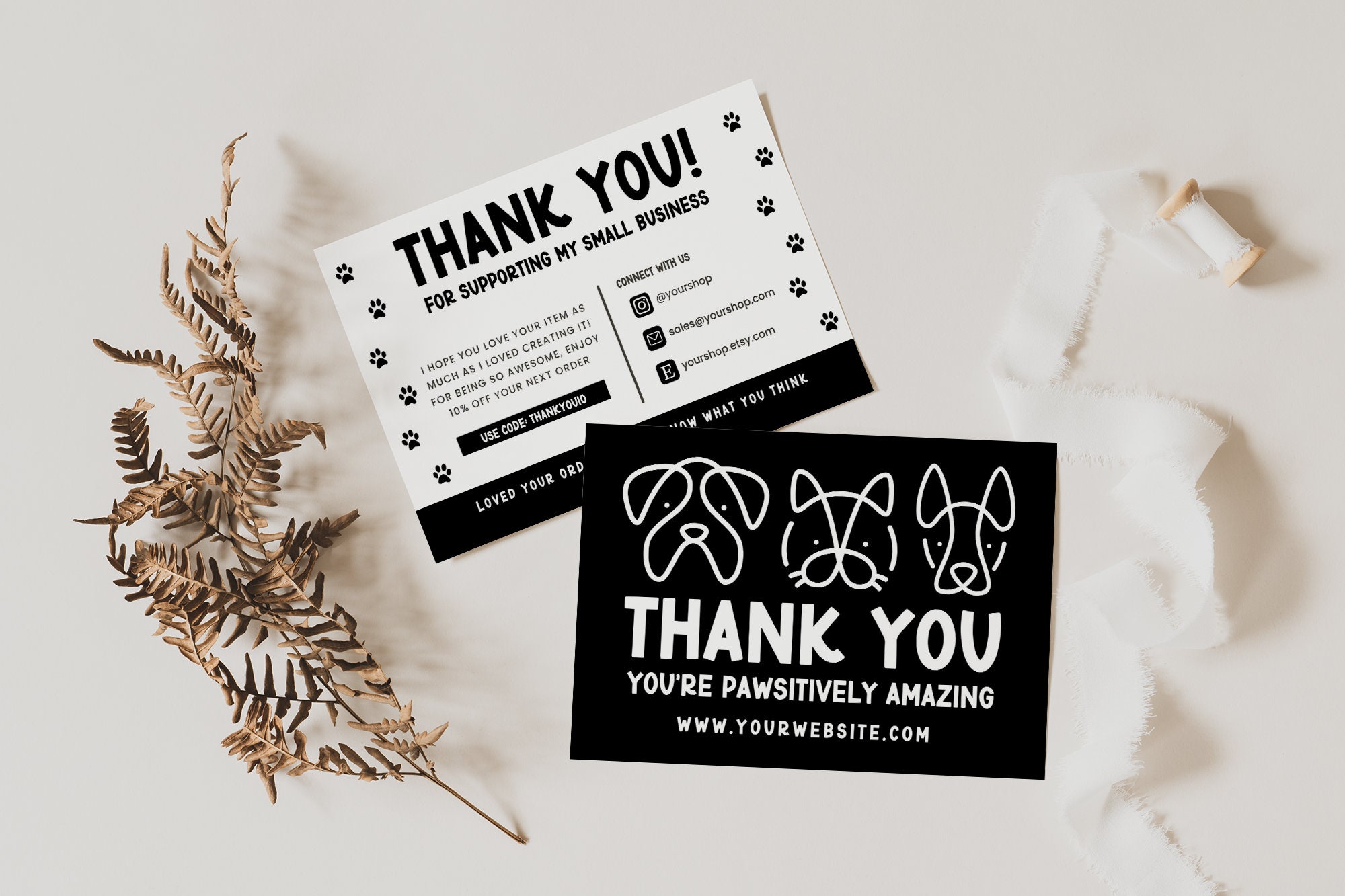 Pet Thank You Card Template, Dog Thank You Card, Pet Business Card, Cat ...