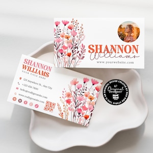 Wildflower Business Card Canva Template, DIY Trendy Boho Printable Feminine Business Card, Editable Business Card, Feminine Branding - WILD