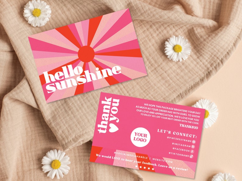 Retro Thank You Card Template, Editable Sun Business Thank You Card ...
