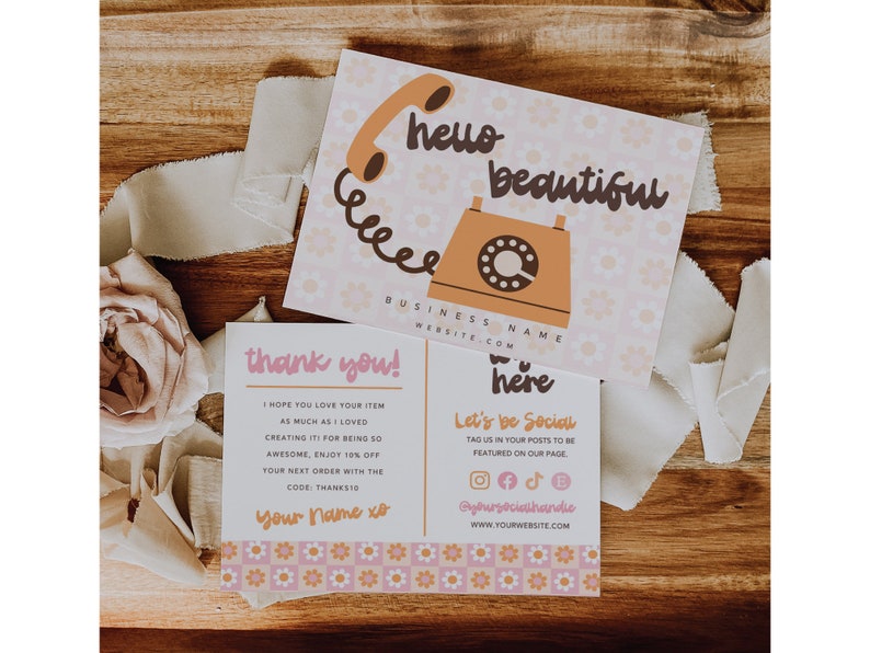 Boho Retro Thank You Card Template, Editable Business Groovy Flower ...