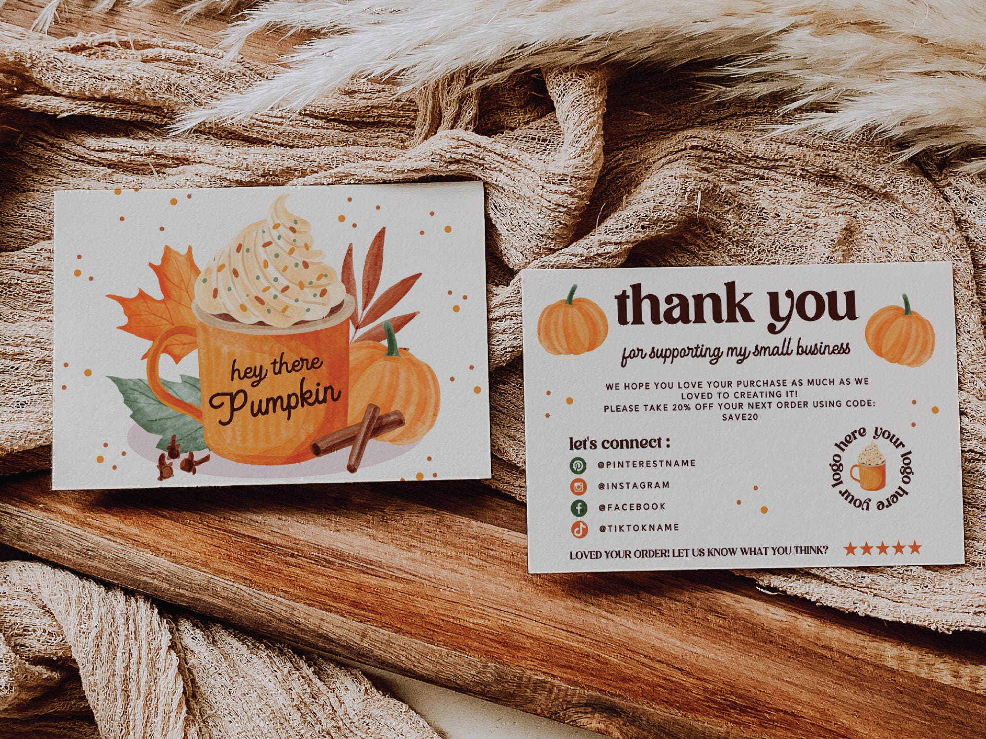 Editable Fall Business Thank You Card, Pumpkin Thank You Card Template ...