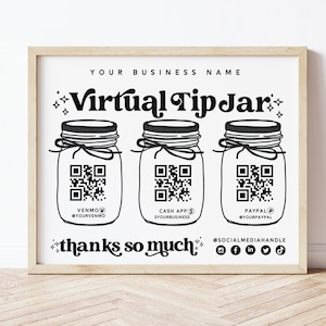 Instant Download | Editable Venmo Payment Sign | Tip Qr Code | Tips Accepted | Virtual Tip Jar Template | Editable Tips | Scan To Pay-NINA
