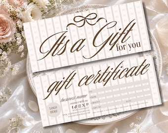 Editable Gift Certificate Template, Luxury Canva Voucher Template, Beige Business Gift Card, Elegant Printable Coupon Design - RUTH
