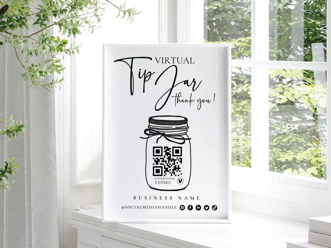 Printable Virtual Tip Jar Venmo Payment Sign, QR Code Sign Template ...