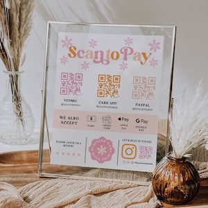 Editable Scan to Pay Sign, QR Code Sign Template, Printable Payment Sign, Accepted Payments Sign, CashApp Venmo Sign Customizable Canva-MOD imagen 3