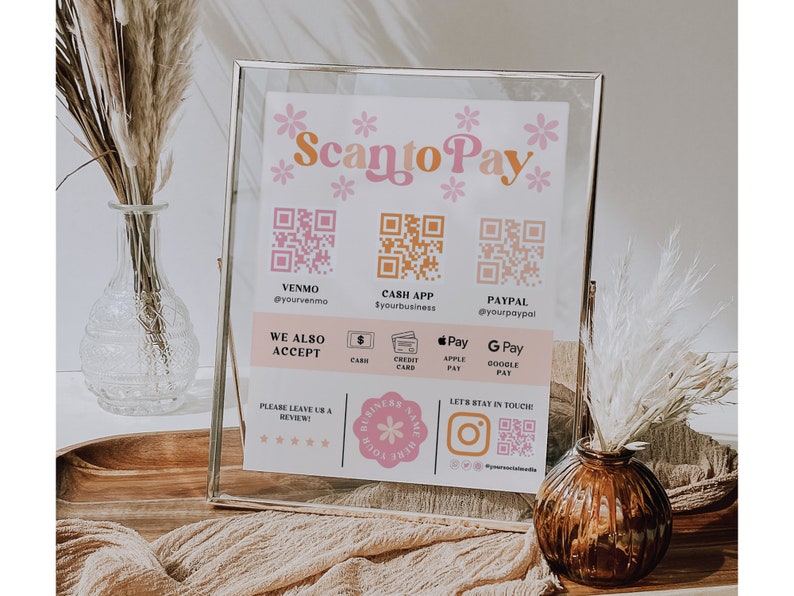 Editable Scan to Pay Sign, QR Code Sign Template, Printable Payment Sign, Accepted Payments Sign, CashApp Venmo Sign Customizable Canva-MOD imagen 3