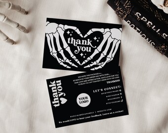 Halloween Business Thank You Card Template, Gothic Editable Small Business Thank You, Skeleton Hands Package Insert, Spooky Thank You - NINA