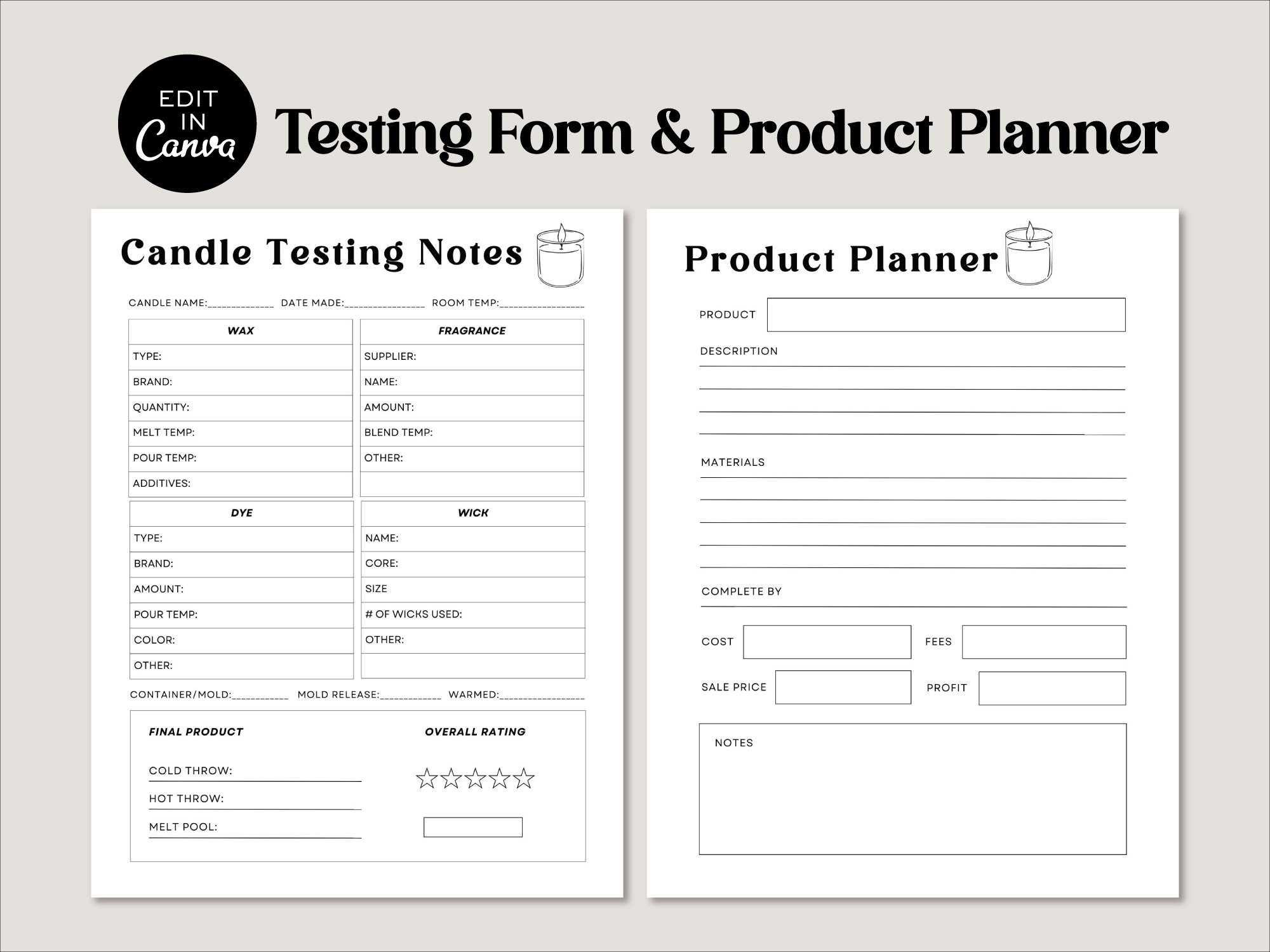 Editable Candle Testing Sheet Printable Candle Burn Test Etsy Australia