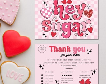 Cute Valentine Thanks For Your Purchase Template Canva, Editable Business Thank You Card Template, DIY Retro Business Package Insert Card