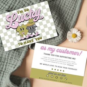 DIY Retro St. Patrick's Day Business Thank You Card Canva Template, Cute Editable Thank You Card, Small Business Package Insert Lucky Clover