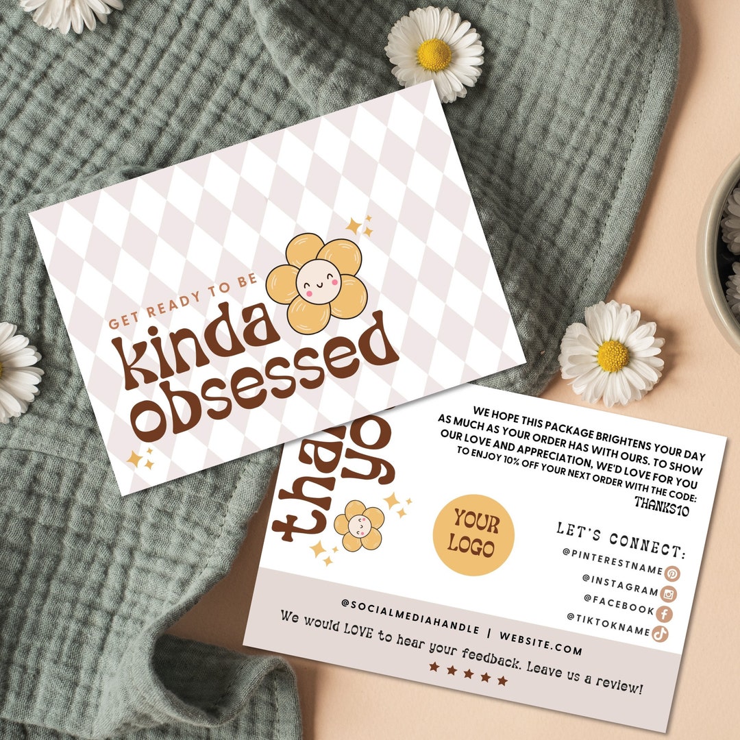 Retro Daisy Thank You Card Template Canva, Editable Small Business 70s ...