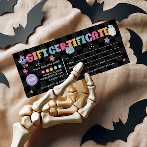 Pastel Halloween Gift Certificate Template, Printable Voucher, Spooky Gift Card, Editable Retro Ghost Coupon Design, Instant Download - SUKI