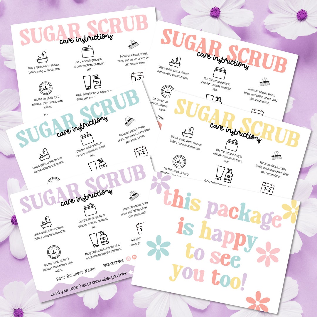 Scrub Application Sugar Scrub Care Card Template, Editable Body Scrub Care Guide ...