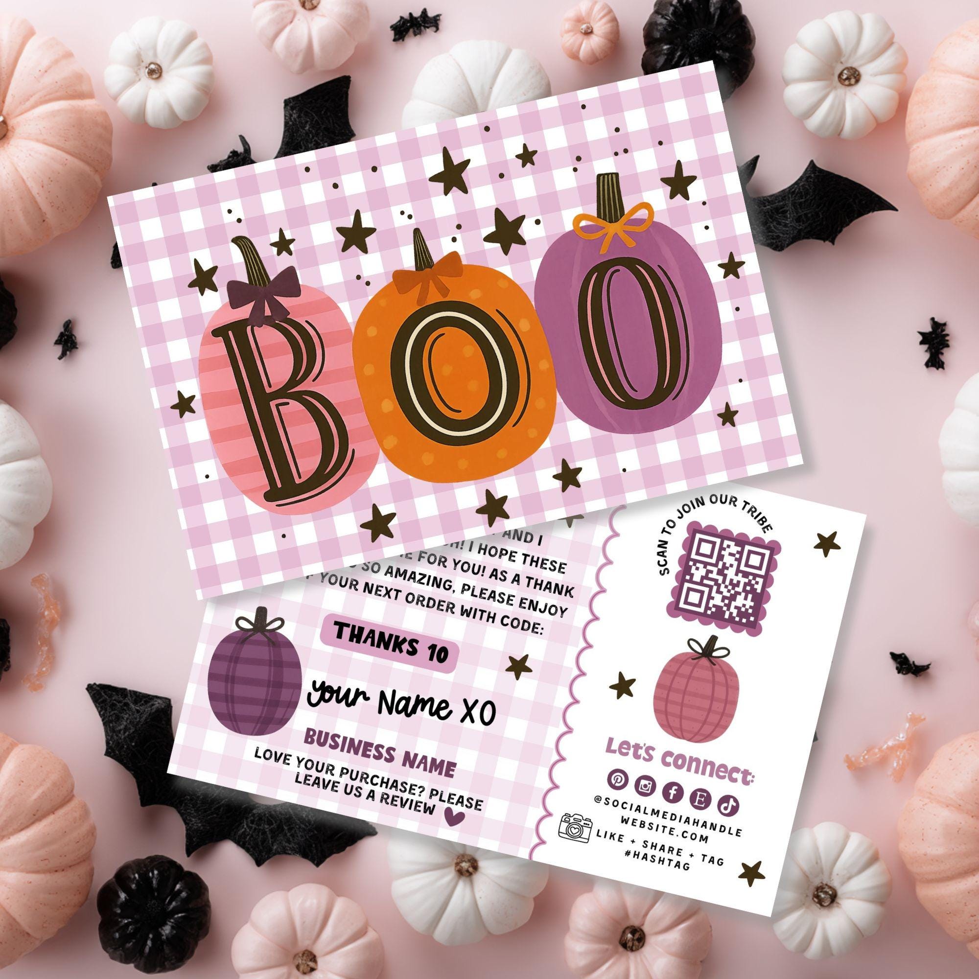 Preppy Halloween BOO Thank You Card Template, Purple Gingham Package ...