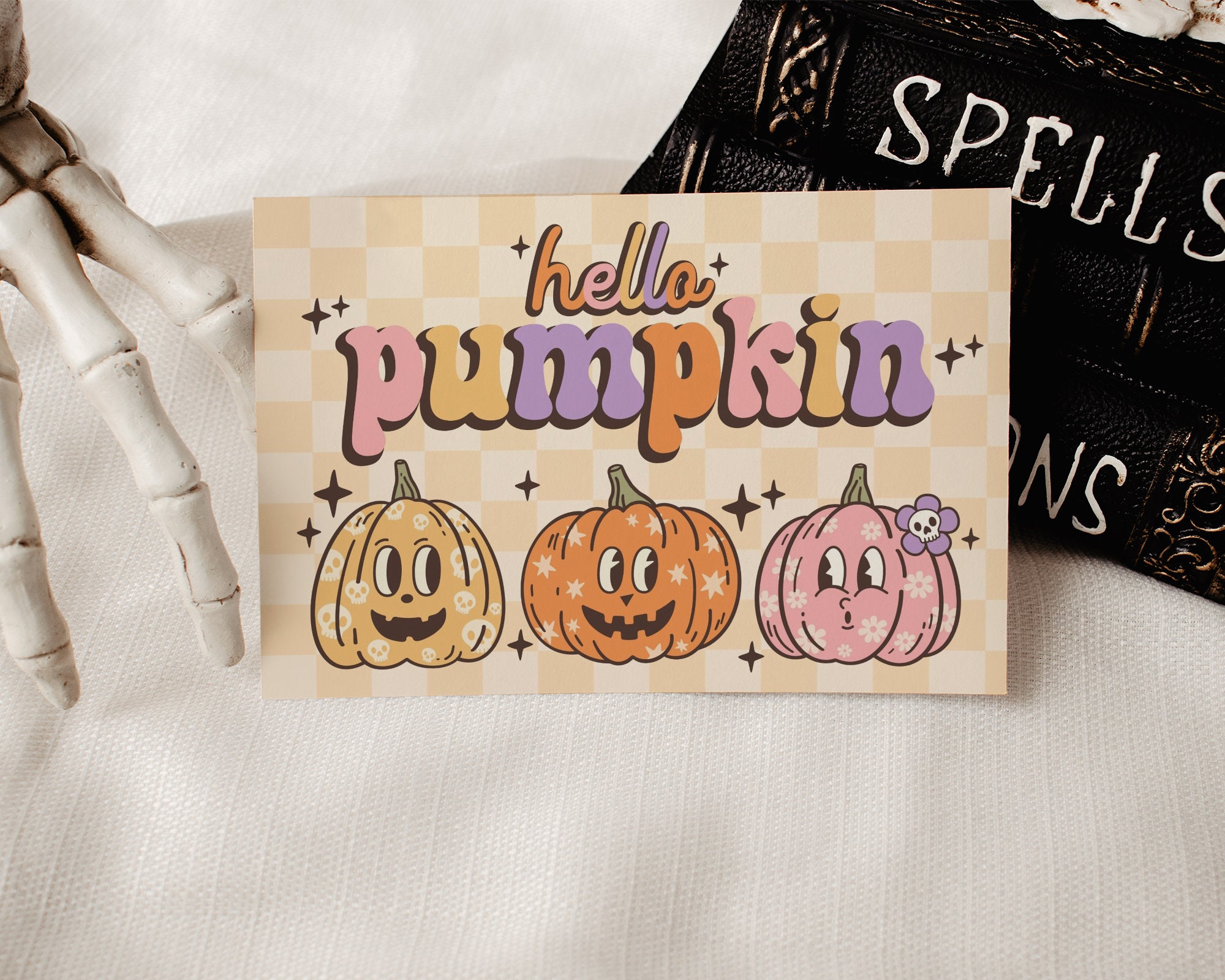 Retro Pumpkin Thank You Card Template Canva, Editable Halloween ...