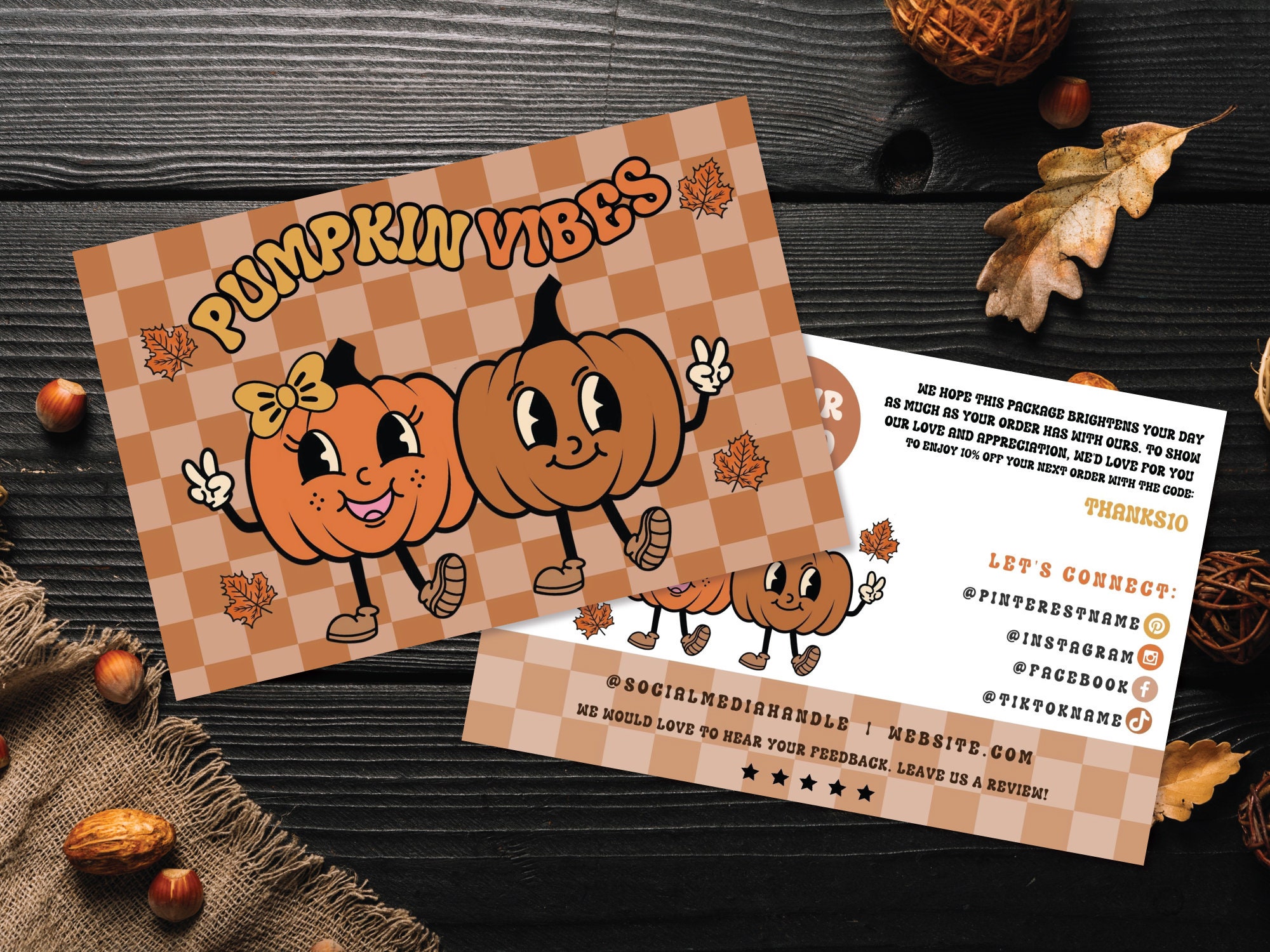 Retro Pumpkin Thank You Card Template, Editable Autumn Business Thank ...
