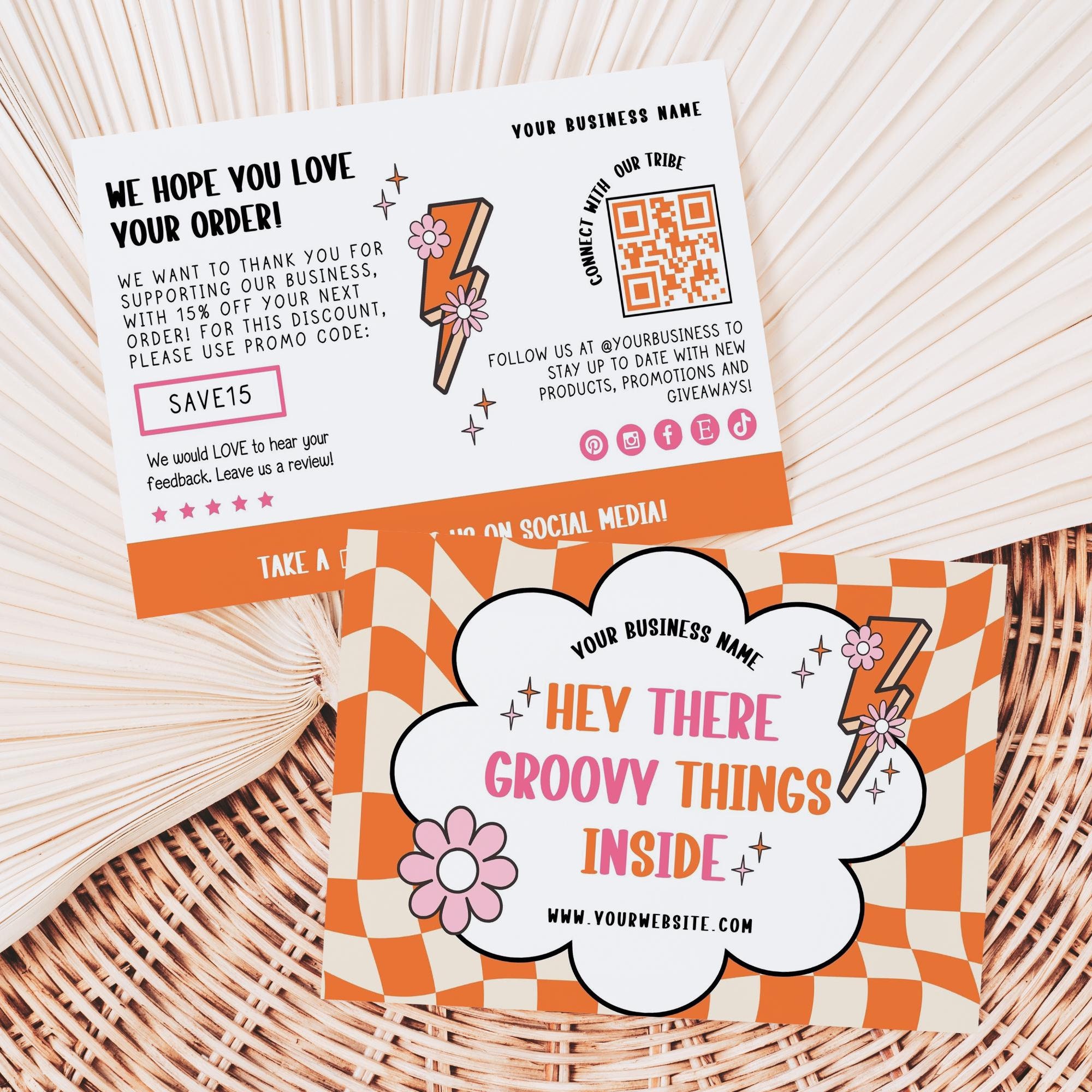 Retro Groovy Thank You Card Template Canva, Editable Small Business 70s ...