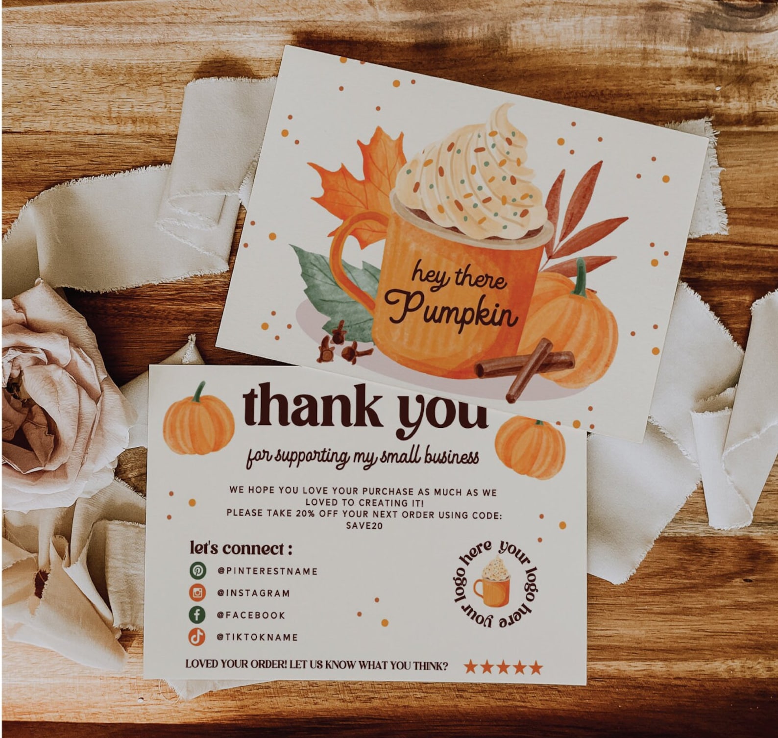 Editable Fall Business Thank You Card, Pumpkin Thank You Card Template ...