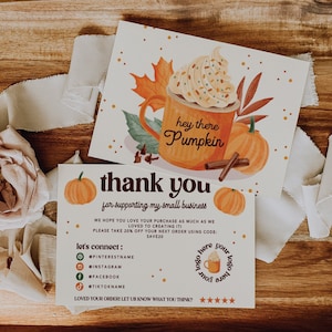 Editable Fall Business Thank You Card, Pumpkin Thank You Card Template, Autumn Leaves Package Insert Card, Customer Thank You Card Canva