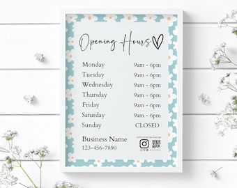 Business Hours Sign Editable Printable Template, Store Hours Sign, Hours of Operation Sign, Holiday Hours Sign, Shop Hours Sign, DIY CANVA