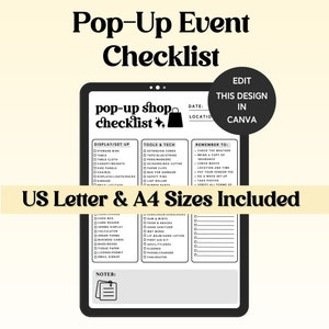 Pop-Up Shop Checklist Canva Template, Checklist For Vendor Booth, Craft Show Checklist, Flea Market Checklist, Vendor Event Planner