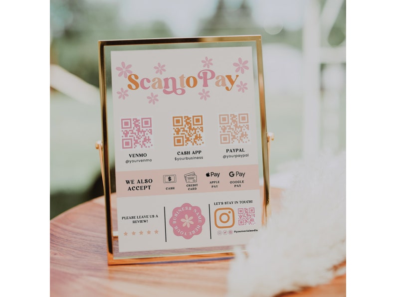 Editable Scan to Pay Sign, QR Code Sign Template, Printable Payment Sign, Accepted Payments Sign, CashApp Venmo Sign Customizable Canva-MOD imagen 2