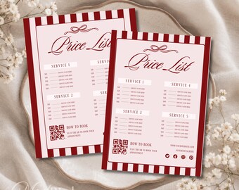 Editable Salon Price List Canva Template, Coquette Beauty Pricing Sheet, Luxury Service Menu Sign, Printable Spa Price List - AVA