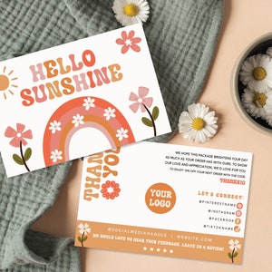 Editable Rainbow Small Business Thank You Card, Printable Retro Daisy Thanks For Your Purchase Card, 90s Y2k Business Order Thank You, Canva