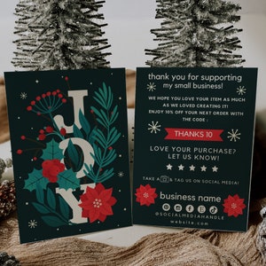Holiday Business Thank You Card, Christmas Printable Thanks For Your Purchase, DIY Small Business Christmas Floral Package Insert Canva Card