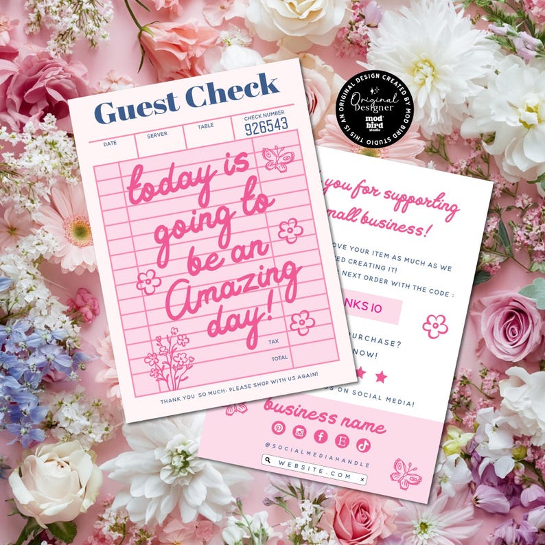 Trendy Business Thank You Card Canva Template, Editable Guest Check Customer Thank You Business Packaging, DIY Cute Fun Insert Card - LOLA imagem 1