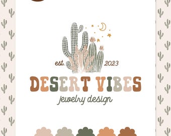Premade Cactus Logo Design, Retro Western Logo Design, Modern Desert Logo Design, Business Branding, Instant Download, DIY Canva Logo Design