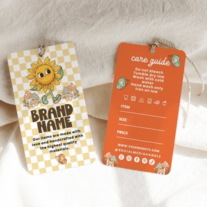 Editable Sunflower Hang Tag Template, Printable Garment Label Template, Boutique Swing Tag, Clothing Care Tag, Garment Care Canva Template