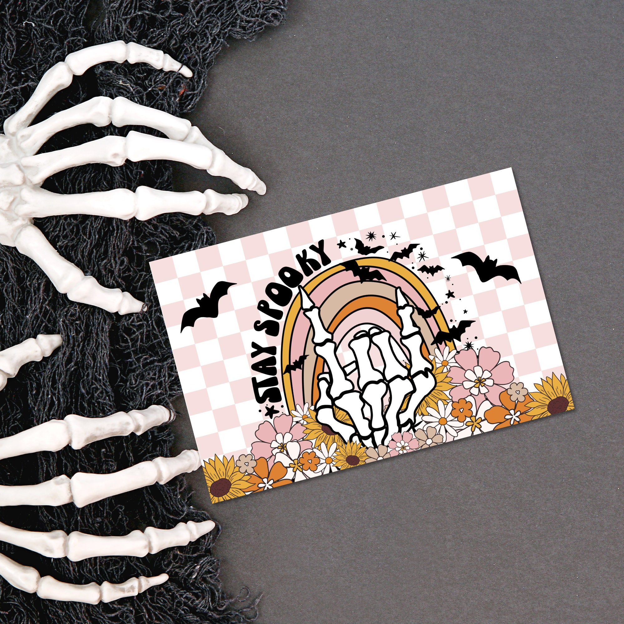 Editable Retro Groovy Halloween Business Thank You Card Canva Template ...