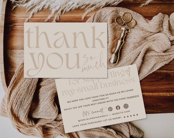 Business Thank You Card Editable, Modern Printable Thanks For Your Purchase Card, Small Business Package Insert Card, Customizable