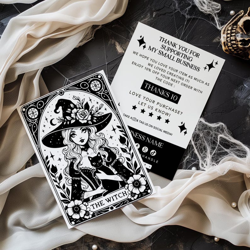 Halloween Witch Tarot Business Thank You Card Canva Template, DIY ...