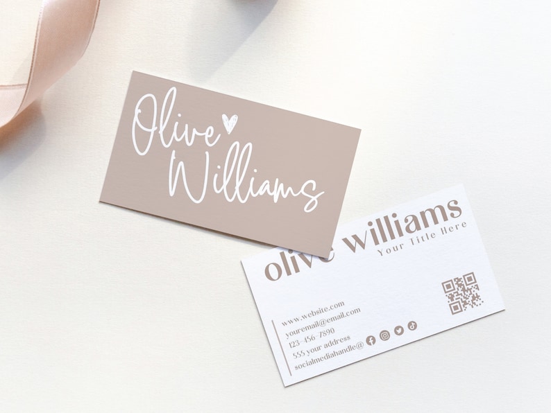 Boho Business Card Template, Editable Business Card with QR Code, Business Branding, Modern Printable QR Code Business Card Template image 3