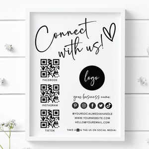 Social Media Sign Template, QR Code Sign, Editable Small Business Sign Printable, Instagram Facebook Follow Us Sign, Leave us a Review-MIN