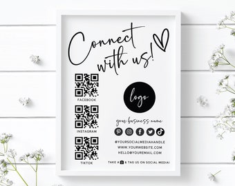 Social Media Sign Template, QR Code Sign, Editable Small Business Sign Printable, Instagram Facebook Follow Us Sign, Leave us a Review-MIN