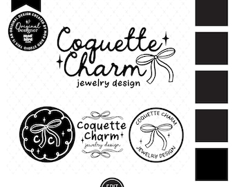 Coquette Business Logo Template Canva, Editable Trendy Black Bow Aesthetic Logo Design, Feminine Logo Branding Kit, DIY Business Brand-SHAN