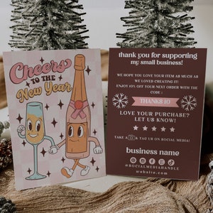 Retro New Year 2024  Business Thank You Card Canva Template, Holiday Printable Thanks For Your Purchase, Small Business Mailer Insert Card